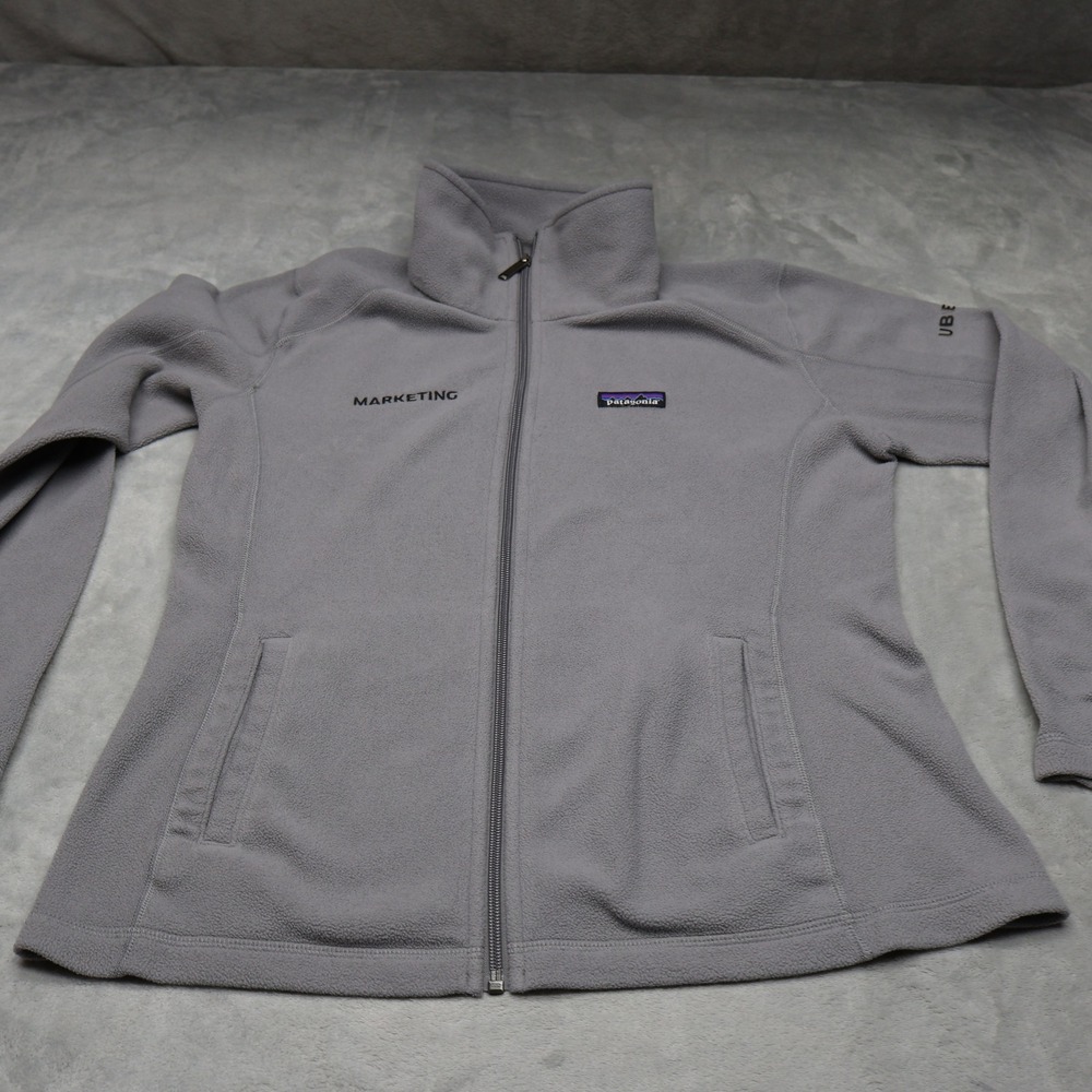 Patagonia Jacket Womens‎ Medium Gray Full Zip Fleece Quick Dry Corporate LOGO